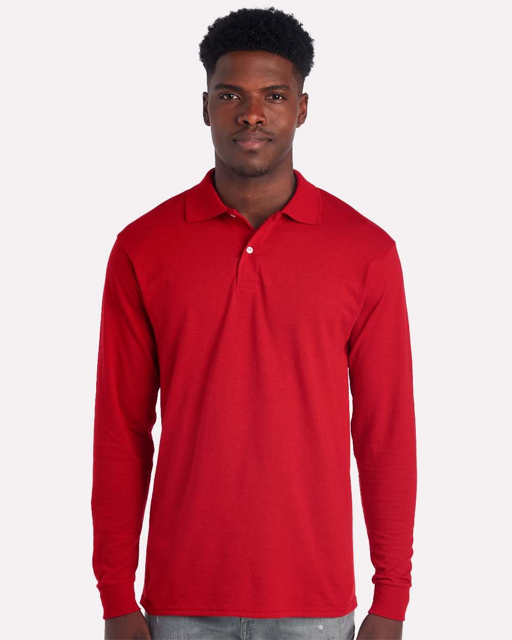 Jerzees 50/50 Long Sleeve Knit Polo with SpotShield Stain Resistance, M, True Red