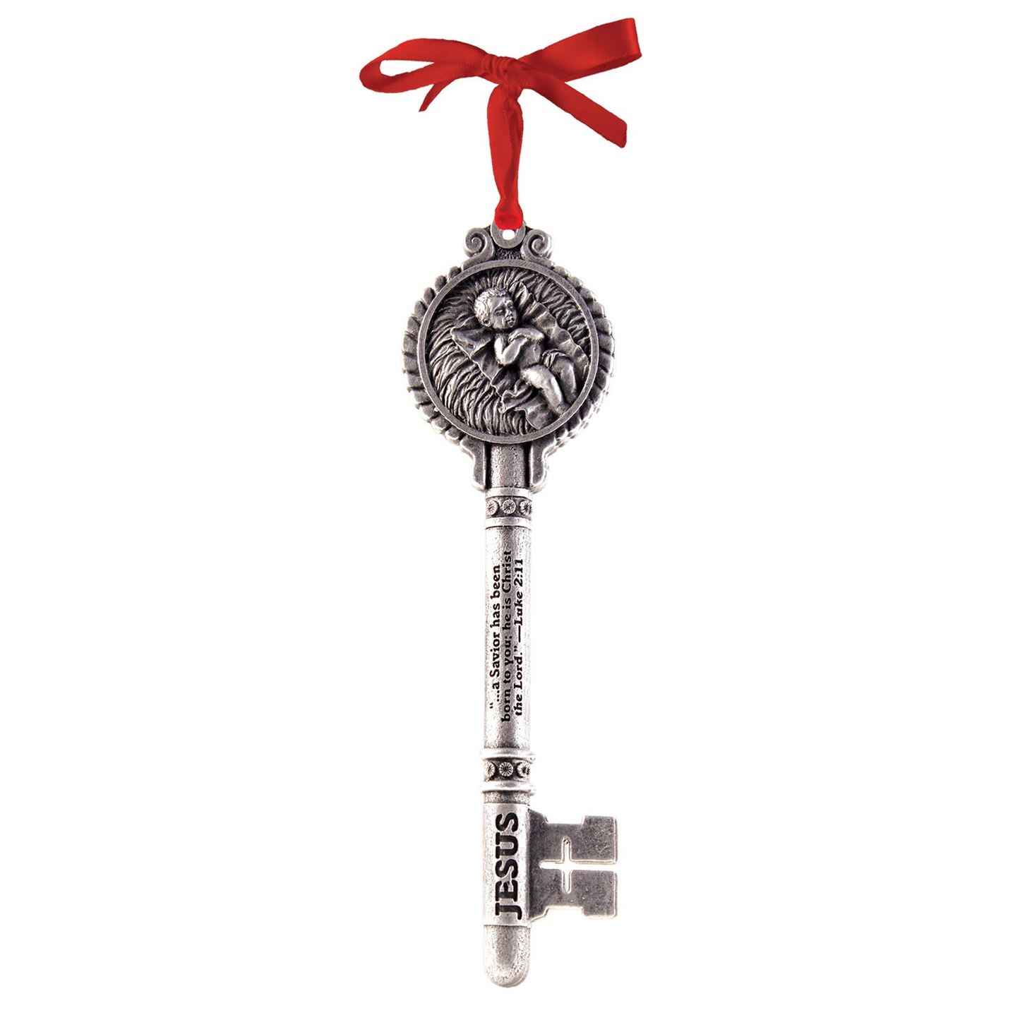 Lighthouse Christian Products Key to Christmas Rustic Silver Tone 7 x 2 Resin Christmas Ornament