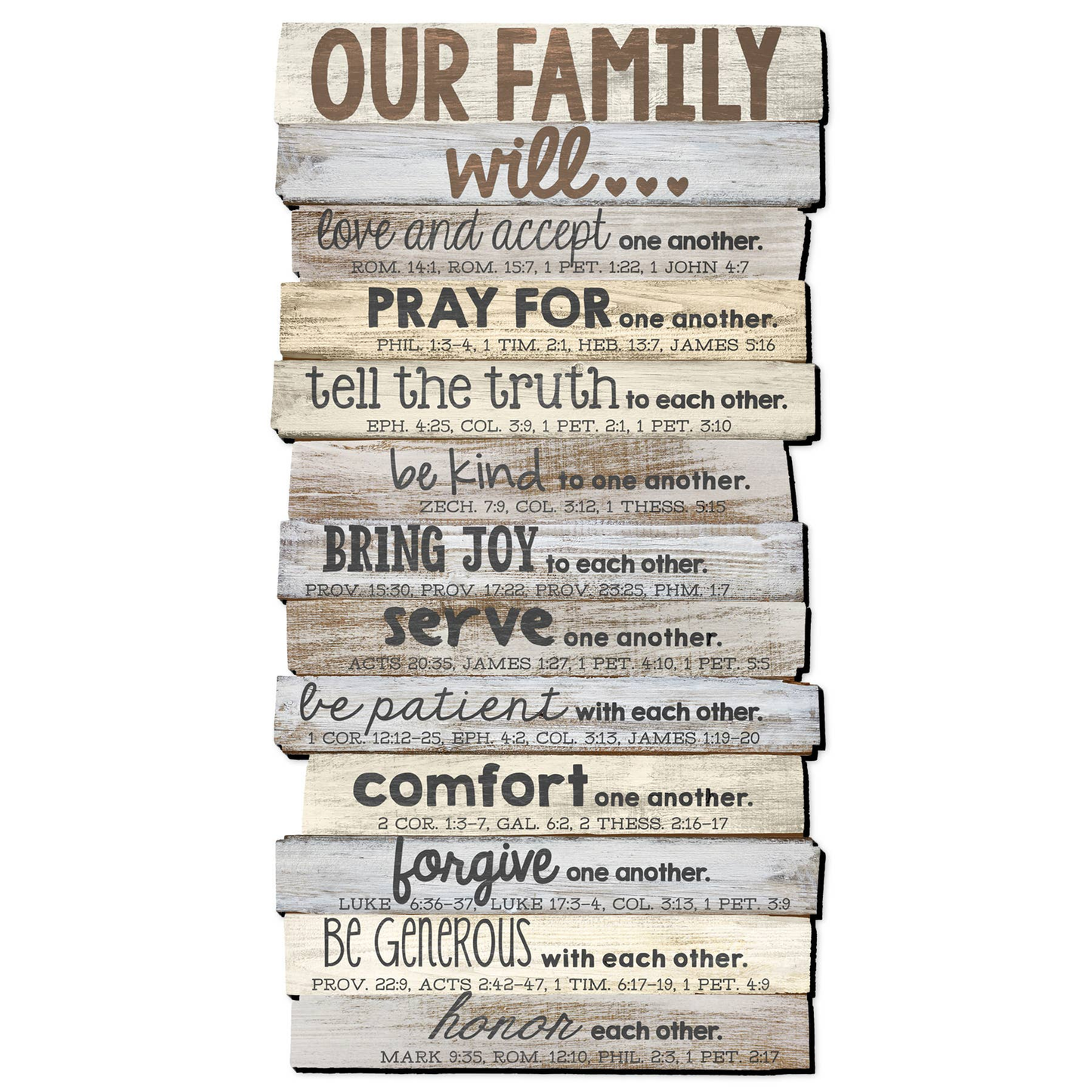 Lighthouse Christian Products Our Family Will Love One Another Rustic Stacked Pallet 15.25 x 29.25 Wood Plaque