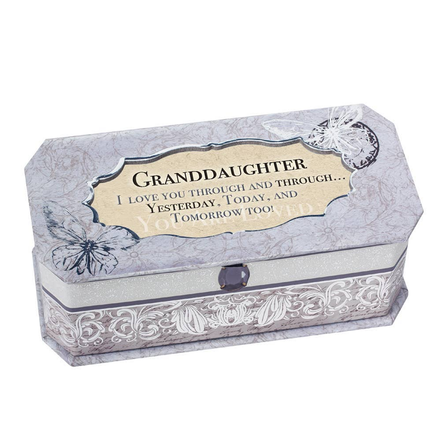 Cottage Garden Granddaughter Petite Periwinkle Belle Papier Jewelry Music Box - Plays Song You are My Sunshine
