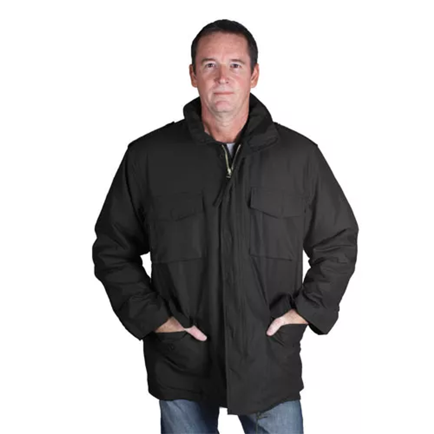 FOX OUTDOOR PRODUCTS Men's M-65 Field Jacket w/Removable Liner - Versatile Water-Resistant Field Style Coat, BLACK - L