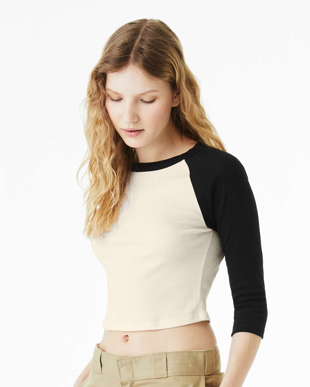 Women's Micro Rib Three-Quarter Raglan Sleeve Baby Tee