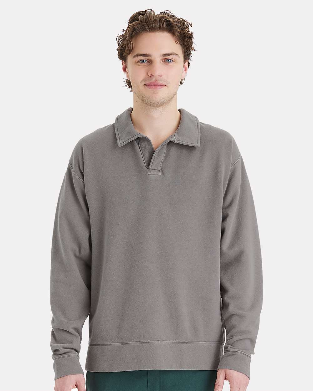 Unisex Garment-Dyed Polo Collar Sweatshirt