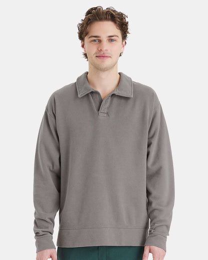 Unisex Garment-Dyed Polo Collar Sweatshirt