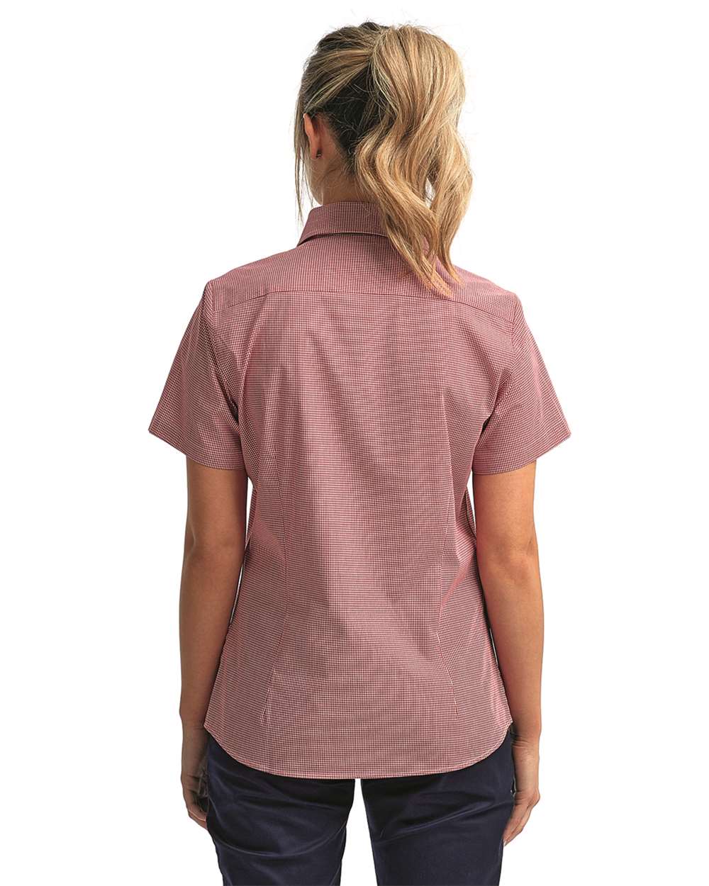 Women's Microcheck Gingham Short Sleeve Cotton Dress Shirt