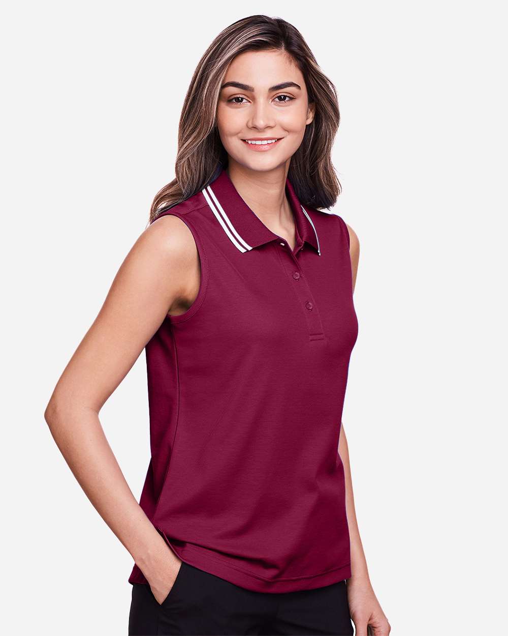Women's CrownLux PerformanceÃ‚Â®Ã‚Â Plaited Tipped Sleeveless Polo