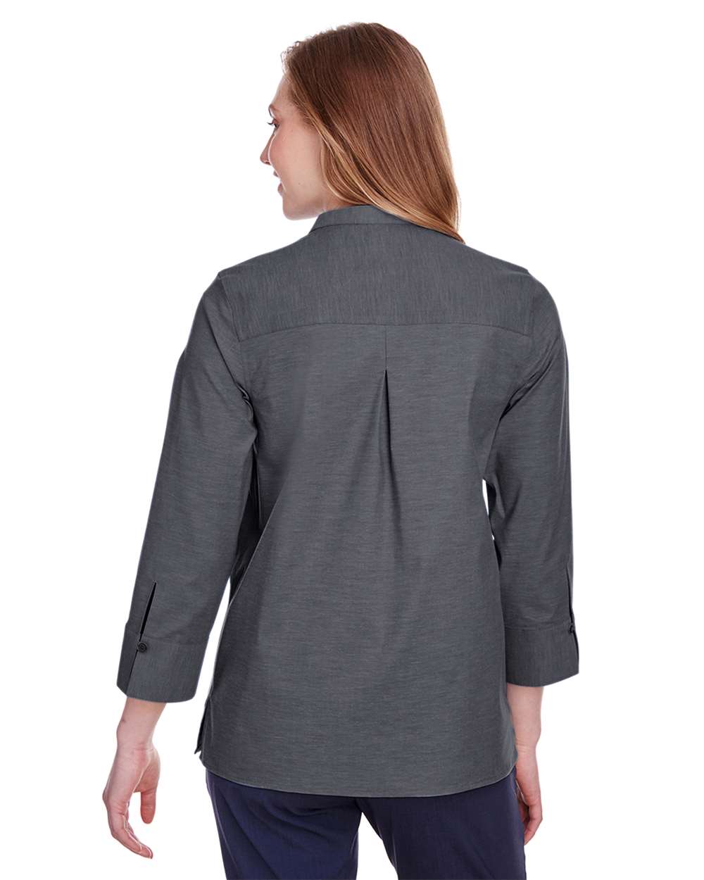 Women's Crown CollectionÃ‚Â® Stretch Pinpoint Chambra Three-Quarter Sleeve Shirt