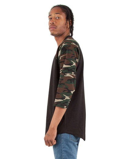 Unisex Three-Quarter Sleeve Camo Raglan T-Shirt