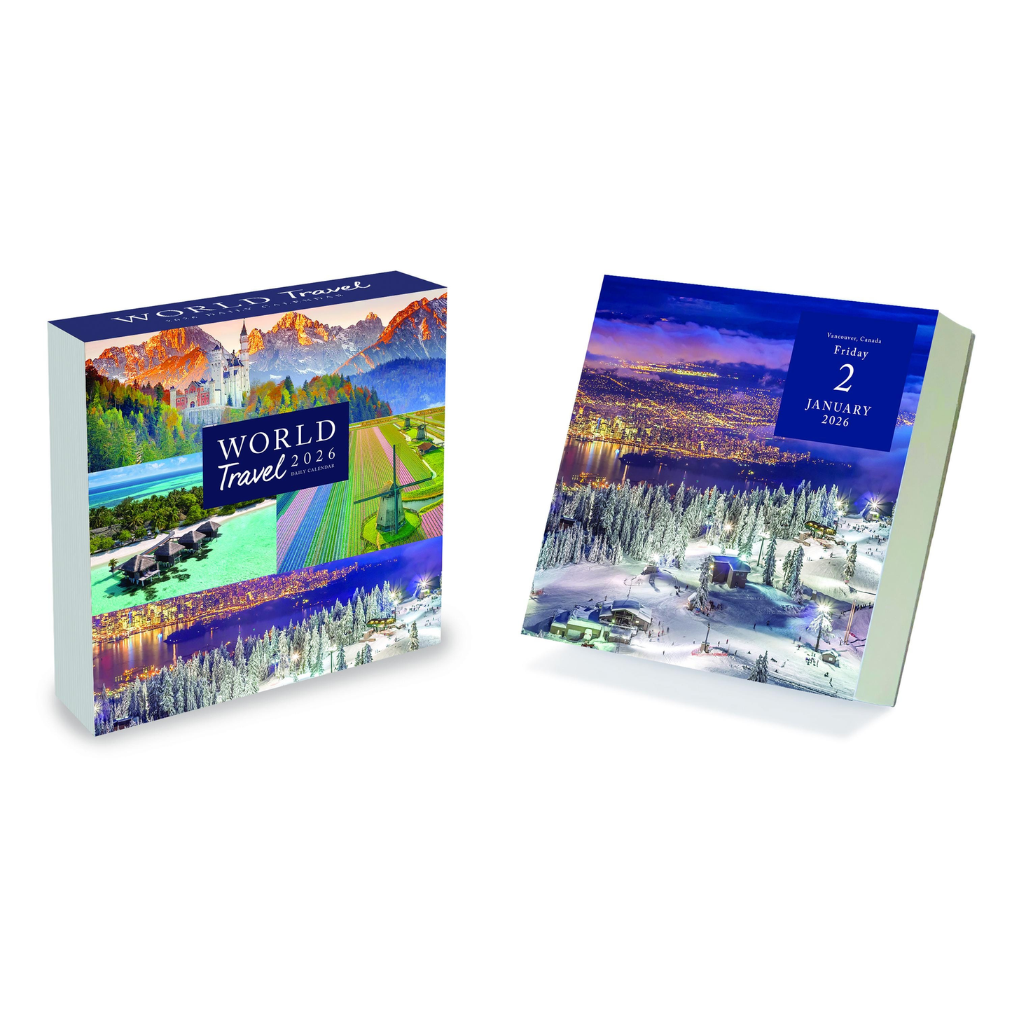 TF Publishing 2026 World Travel Daily Desktop Calendar - Home and Office Organization - Small Desk Calendar 2026 with Full-Color Tear-Off Pages and Standing Cardboard Easel - 5.25in x 5.25in