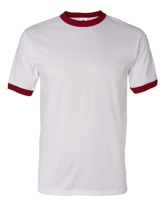Augusta Sportswear Men's Small Ringer T-Shirt â€“ Soft Jersey Knit Tee with Contrast Collar, Cuffs, and Classic Set-in Sleeves, White/Red
