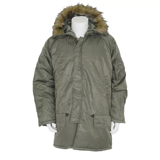 Fox Outdoor Products Men's GI Style N-3B Parka - Water-Repellent Insulated Hooded Mid-Thigh Full-Cut Cold Weather Jacket, SAGE - XL