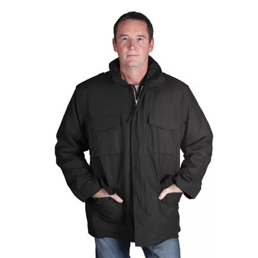 FOX OUTDOOR PRODUCTS Men's M-65 Field Jacket w/Removable Liner - Versatile Water-Resistant Field Style Coat, BLACK - L