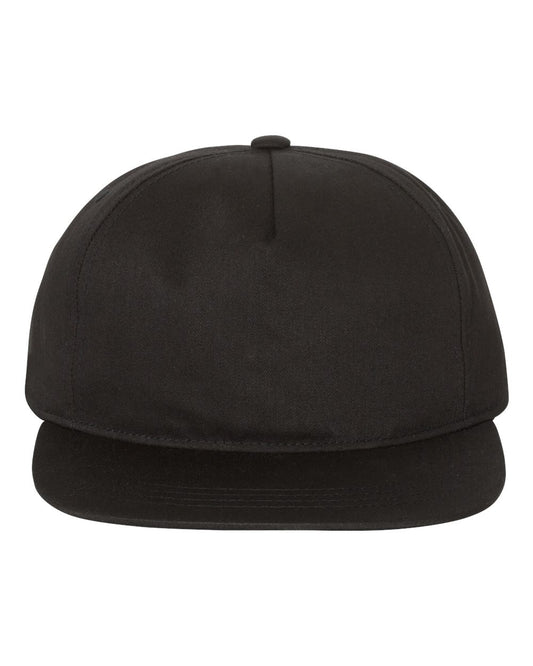 YP Classics Mens Womens Golf Cap 5-Panel Adjustable Snapback Hat, Flat Bill, One Size (Black)