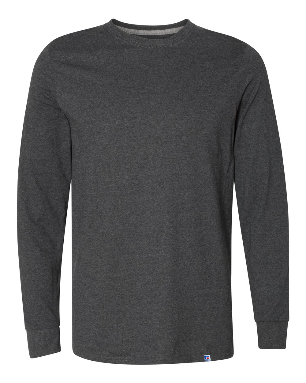 Russell Athletic Men's Basic Cotton Long Sleeve Tee, Black Heather, Medium