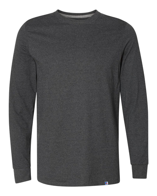 Russell Athletic Men's Basic Cotton Long Sleeve Tee, Black Heather, Medium