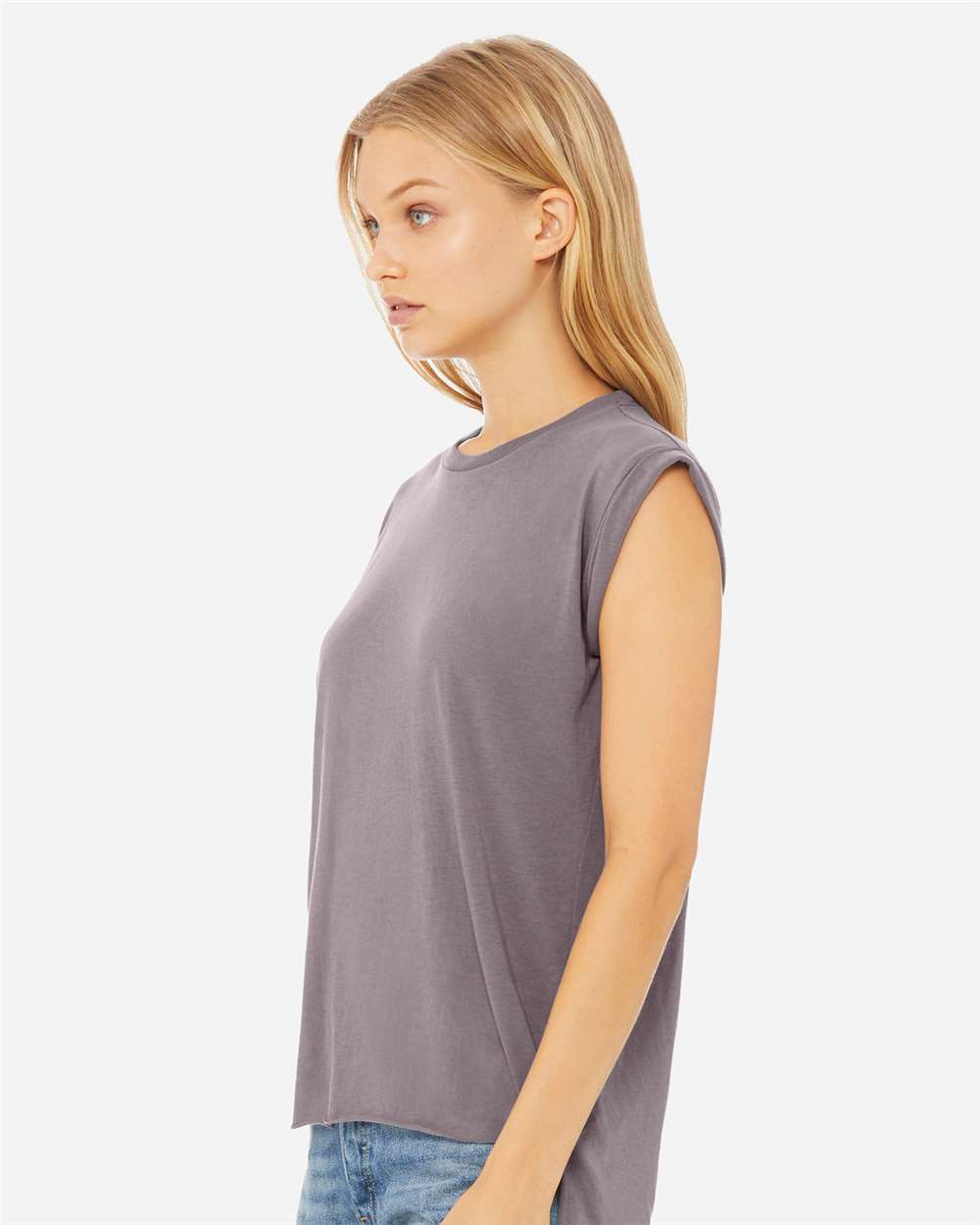 WomenÃ‚â€™s Flowy Rolled Cuffs Muscle Tee