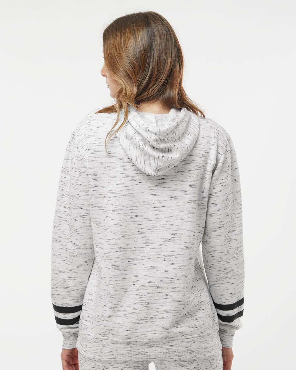 WomenÃ‚â€™s MÃƒÂ©lange Fleece Striped-Sleeve Hooded Sweatshirt