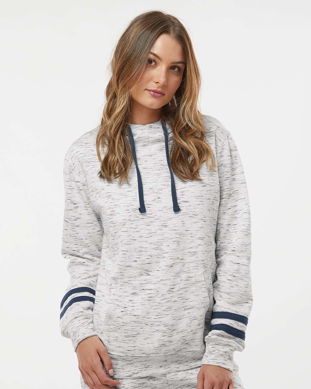 WomenÃ‚â€™s MÃƒÂ©lange Fleece Striped-Sleeve Hooded Sweatshirt