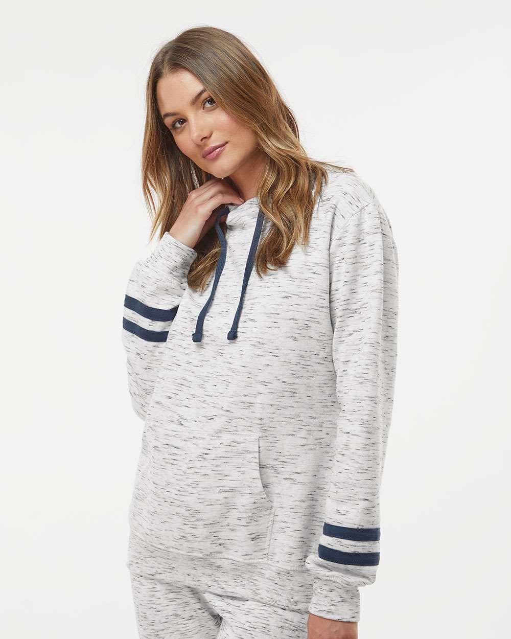 WomenÃ‚â€™s MÃƒÂ©lange Fleece Striped-Sleeve Hooded Sweatshirt