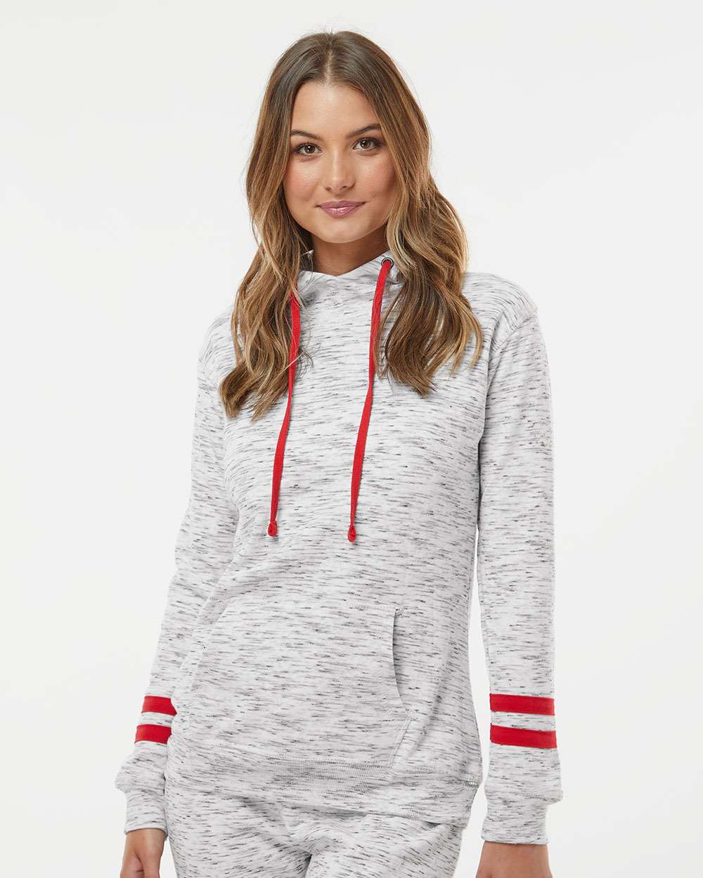 WomenÃ‚â€™s MÃƒÂ©lange Fleece Striped-Sleeve Hooded Sweatshirt