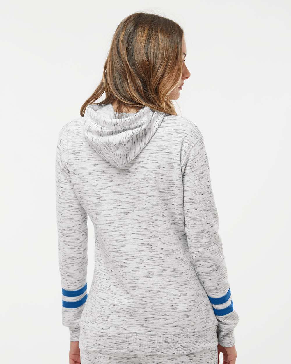 WomenÃ‚â€™s MÃƒÂ©lange Fleece Striped-Sleeve Hooded Sweatshirt