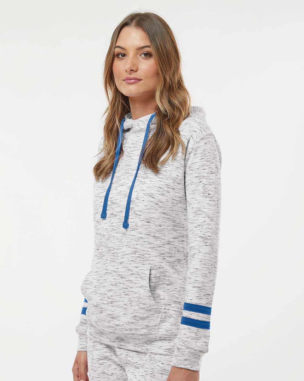 WomenÃ‚â€™s MÃƒÂ©lange Fleece Striped-Sleeve Hooded Sweatshirt