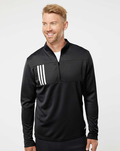 Men's 3-Stripes Double-Knit Quarter-Zip Pullover